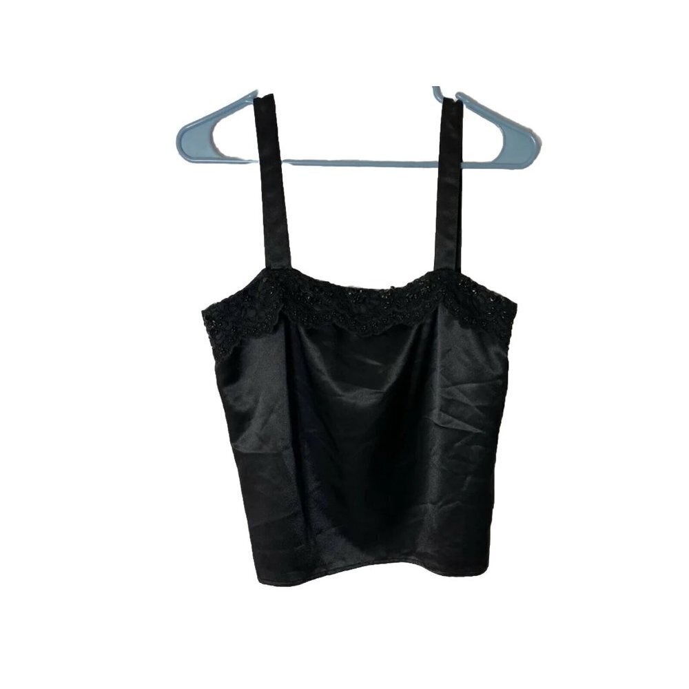 Black Satin Lace-Trim Cami Top